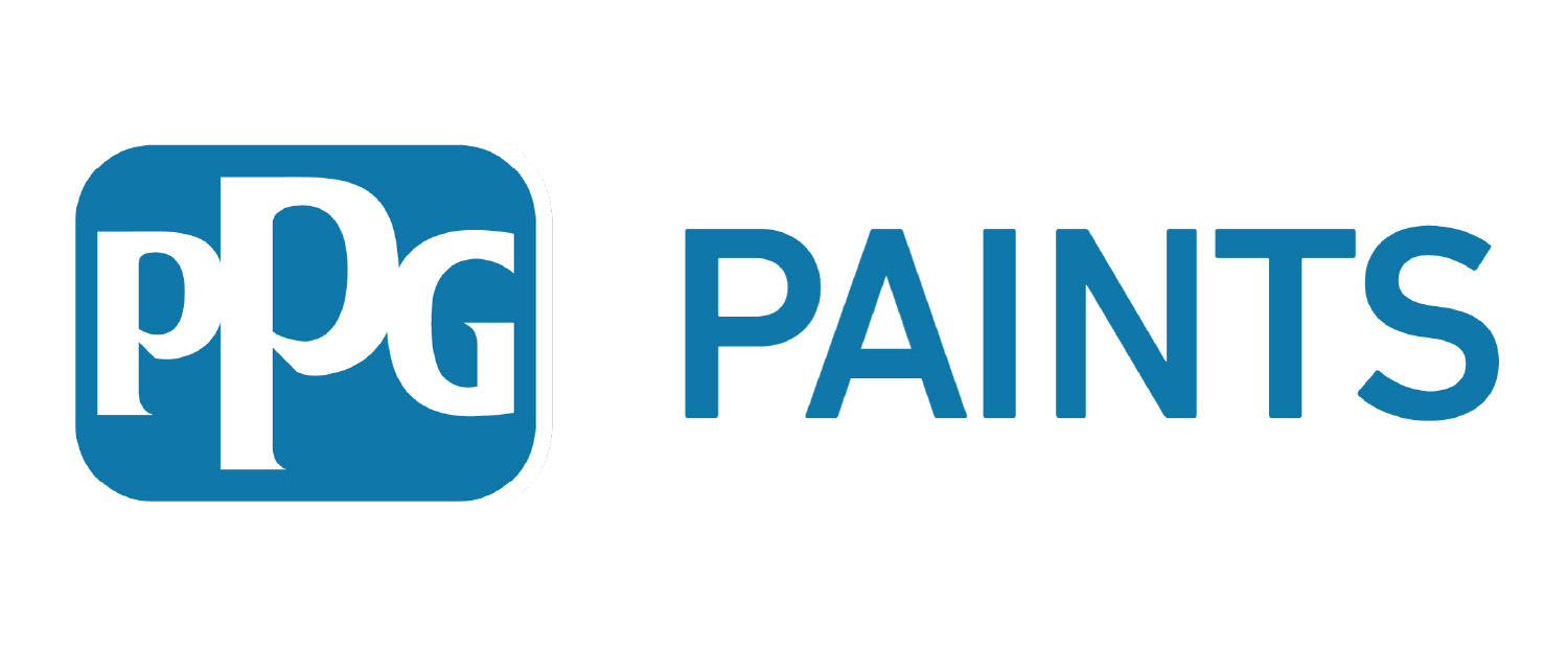 The image shows the PPG Paints logo with PPG in white letters inside a blue rounded square and the word PAINTS in blue capital letters to the right.